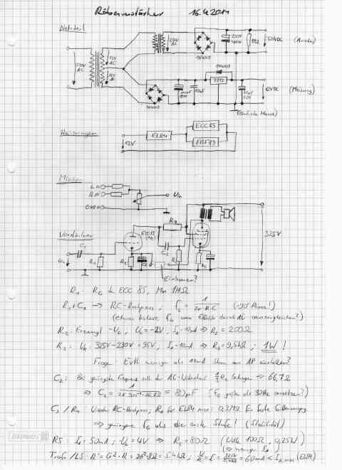 Schaltplan der ersten Version des Röhrenverstärkers